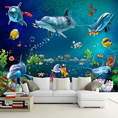 Papel Tapiz Fotográfico 3D Mundo Submarino Dibujos Animados Dormitorio Infantil Fondo Decoración De Pared 3D Pegatinas De Pared Impermeables Papel Tapiz Para Niños,250 * 175Cm