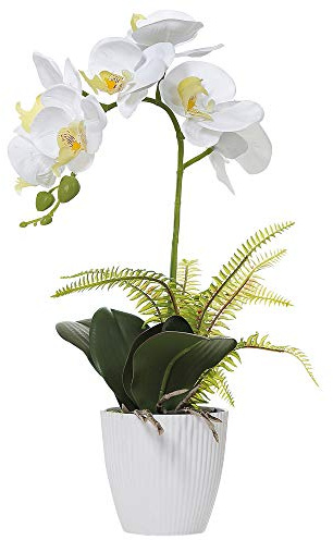 Olrla White Orchid Artificial Flower in Pot, 16 inch Faux Phaleanopsis Orchid Bonsia for Office Home Wedding Party Indoor Table Decor (White 1)
