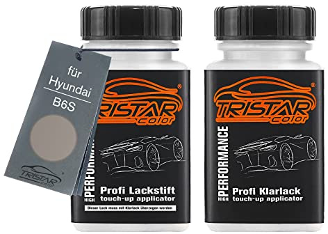 TRISTARcolor Autolack Lackstift für Hyundai B6S Silky Bronze Metallic +1K | Set aus Basislack + Klarlack, Lackfläschchen mit Pinsel, je 50ml