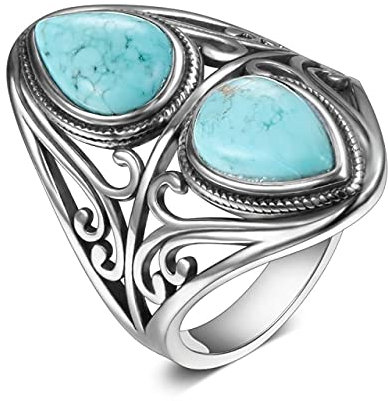 6x9mm Natur Perlen Ringe Damen 925 Sterling Silber Schmuck Vintage Ring Jahrestag Party Geschenke Für Damen 9 türkis