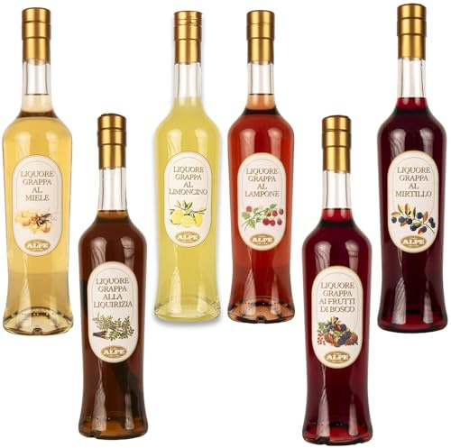 Liquori della Valle d'Aosta ai frutti vari con base di grappa - 6 bottiglie assortite da 50cl - 28% vol