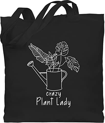 Shirtracer Baumwolltasche - Blumen & Pflanzen - Crazy Plant Lady - Unisize - Schwarz - beutel mit blume pflanze jutebeutel tote bag with flowers plants lange henkel baumwoll pflanzenliebhaber braut
