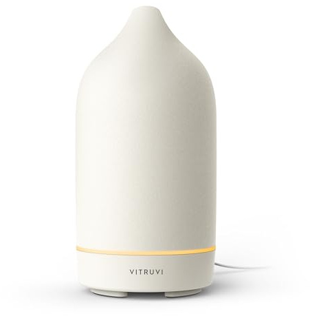 Vitruvi Stone Diffuser, Ceramic Ultrasonic Essential Oil Diffuser for Aromatherapy | Ceramic Diffuser, Diffusers for Home, Oil Diffuser, Housewarming Gift, Original Diffuser | White, 90ml Capacity