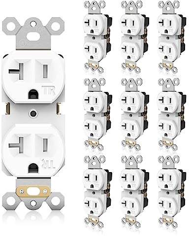 TOPELER 10Pack Duplex Wall Receptacle, 20A Tamper-Resistant Outlets, Standard Electrical Power Outlets for Commercial and Residential, 2 Pole 3-Wire, Self-Grounding, UL Listed, White