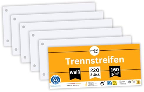 perfect line - 220 Trennstreifen für Ordner A4, Trennblätter aus Recycling-Karton, einfarbig, gelocht, Made in Germany, Blauer Engel zertifiziert (Weiß)
