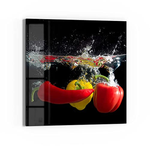 DEQORI Glas-Magnettafel | 50x50 cm groß | Motiv Paprikaschoten im Wasser | Memo-Board aus Glas | Magnetboard inkl. Magnete, Stift & Tuch für Küche & Büro | Tafel magnetisch & beschreibbar