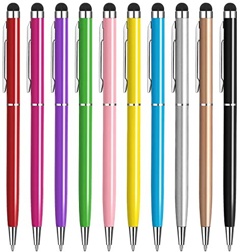 Stylus Pens for Touch Screens, Tablet Pen with Black Ink Ballpoint Pen 2 in 1, Compatible with iPad Pro Air mini iPhone Android Samsung Galaxy, 10 Colours