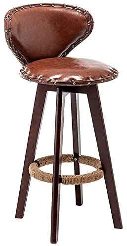HWSY Holzstuhl Retro-Barhocker für Zuhause, Küche, Esszimmer, Drehhocker mit Messingnagel-Sitzlehne und Hanfseil-Fußstütze (Größe: 70 cm, Farbe: Braun) Interesting