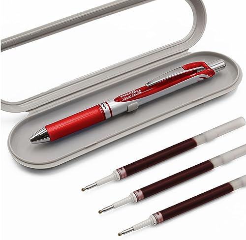 Pentel EnerGel XM BL77 Druck-Gelschreiber, 0,7 mm, 54 % recycelt, Rot, inklusive Geschenkbox und 3 roten LR7 Nachfüllminen