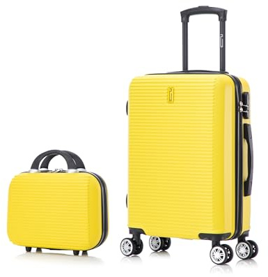 CELIMS - Valigie leggere approvate da più di 100 compagnie aeree per un viaggio in tutta sicurezza, giallo, Cabine 55 cm + Vanity 12 Pouces