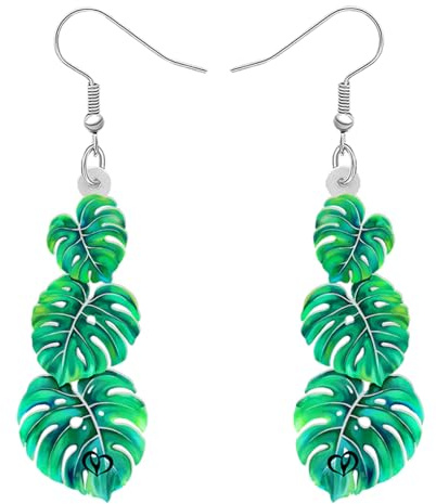 YINYA Acrylic Tropical Palm Leaf Teardrop Earrings Dangle Drop Monstera Plants Leaves Jewellery Funny Gifts for Women Girls Kids Charms Accessories (Green)