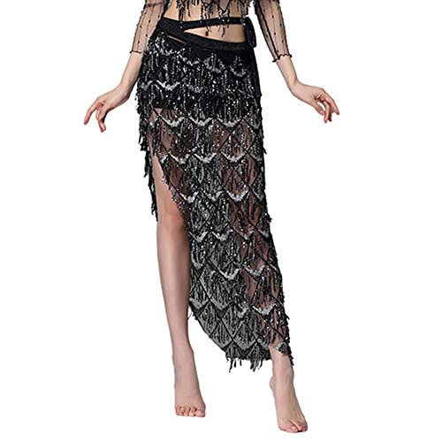 MUNAFIE Pailletten Rock, Bauchtanz Hüfttuch, Bauchtanz Kostüm Rock Schwarz