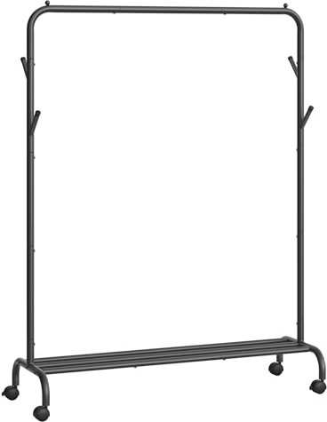 SONGMICS Kleiderständer auf Rollen, Kleiderstange, Garderobenstange, Garderobenständer aus Stahlrohren, bis 50 kg belastbar, 103,5 cm breit, multifunktionale Aufbewahrung, schwarz HSR131B01