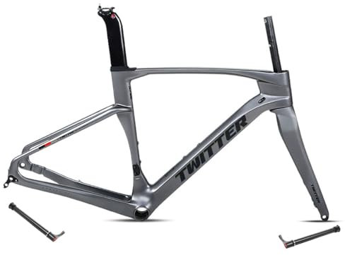 HIMALO Gravel Fahrrad Rahmensatz 700c Carbon Rennrad Rahmen 45/48/51/54cm Steckachse F12x100mm/R12x142mm Scheibenbremse Rahmen Interne Verlegung Leichtgewicht (Color : Dark Gray, Size : 51CM)