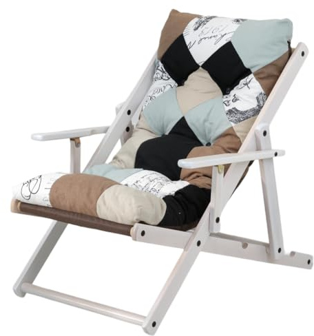 Totò Piccinni Poltrona Sedia Sdraio Harmony Relax in Legno Pieghevole 3 Posizioni (Patchwork Elegant, Struttura Bianca)