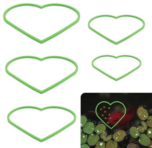 PEUTIER 5pcs Aquarium Floating Plant Rings, Foam Fish Feeding Rings Heart Shaped Fish Tank Plant Corral Keep Floating Plants in Place & Out of Filters (Green)