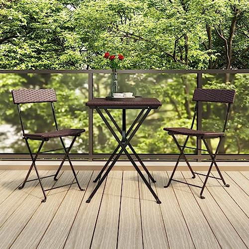 ULUYYUC Bistrostühle 2 STK., Stühle Esszimmer Strandstuhl Stapelstühle Gartenstühle Geeignet für Hinterhof Strand Speisesaal Außenbereich Klappbar Braun Poly Rattan und Stahl