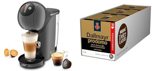 NESCAFÉ DOLCE GUSTO Krups KP243B Genio S Coffee Capsule Machine, 15 Bar, Ultra Compact, High Pressure, Over 30 Coffee Creations, Selectable Drink Size, Auto Shut-Off, Anthracite mit Dallmayr Prodomo