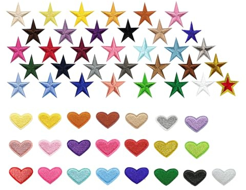 Yosugar Patches zum Aufbügeln Kinder,Patches Aufbügeln Set,Bügelbilder Aufnäher,Sewing Applique Bügelflicken Patches für T-Shirt Jeans Kleidung Taschen (64 Herz und Sterne)