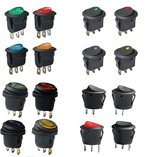 ZVUKOXEJ 4 pièces Tableau de Bord de Voiture 20mm Mini Interrupteur à Bascule Rond 220V LED 12V IP65 Bouton Poussoir de Bateau illuminé O - Interrupteur à Bascule Marche-arrêt