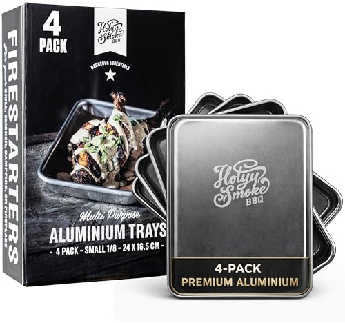 HOLY BBQ Aluminiumbricka 1/8 Storlek 24x16.5 cm Bakplåt Ugnsplåt Grillbricka 4 Pack Kraftig Aluminiumform Stekplåt Rostningsplåt Serveringsbricka Catering Grilltillbehör Professionell Köksutrustning