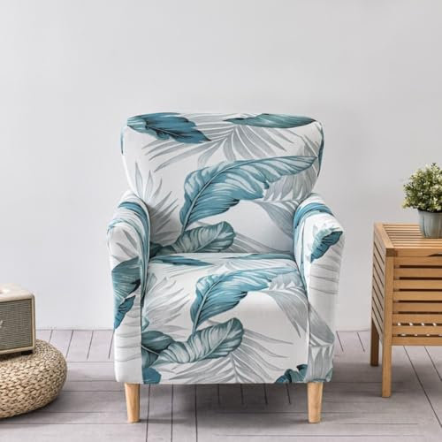Highdi Funda de Sillón Individual Estampado de Hojas Moderno Funda de Sofa Elástica Suave 1 Plaza con Reposabrazos, Fundas de Sillón Chesterfield Lavable para Sala de Estar (Verde)