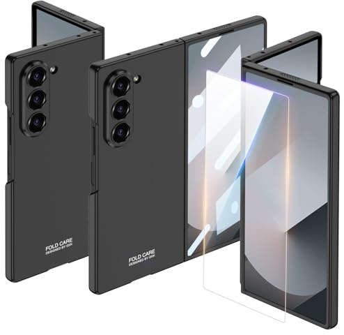 FTRONGRT Fodral till Samsung Galaxy Z Fold 6, PC hårt skal heltäckande skal + skärm härdat glas film kombinationsdesign, anti-fall skydd för Samsung Galaxy Z Fold 6. Svart:
