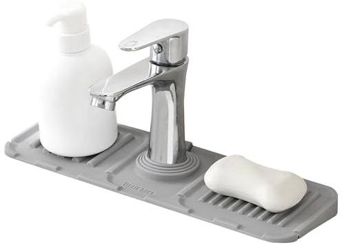 Shurzzesj Kitchen Drain Mat | Silicone Faucet Tray Drip Mat | Faucet Handle Drying Mat, Multipurpose Dish Soap Dispenser, Kitchen Guard Gadgets Sink Accessories for Soap Bar, Sponge, Brush