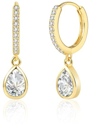 14K Gold Hängend Ohrringe Damen Zirkonia Wassertropfen Anhänger Ohrring