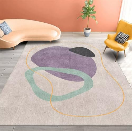 RUGMRZ Kinderteppich Junge 170x240CM Teppich Fliesen Lila Grauer, moderner, waschbarer Wohnzimmerteppich im minimalistischen Design