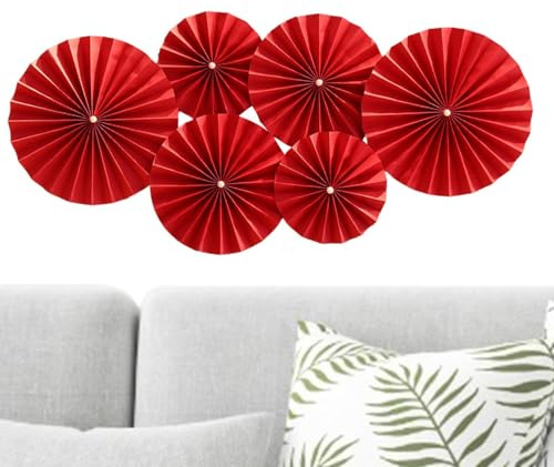 demaxiyad Rote Papierfächerblumen, runde Papierfächerdekorationen, 6X Papierfächer-Set für Neujahrspartys, Dekorative Partys, Papierfächer, Girlandendekoration für Karneval, Veranstaltungen