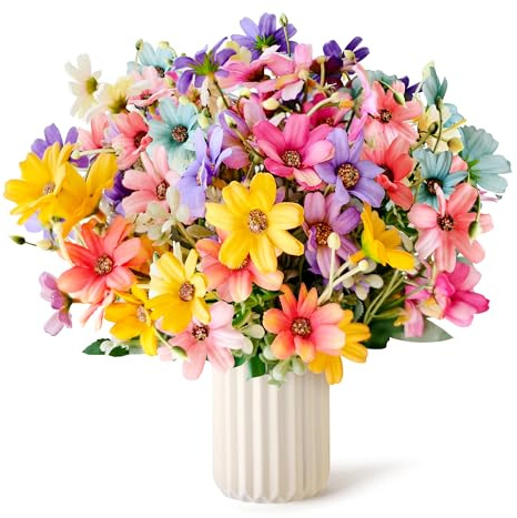 Lot de 6 paquets de fleurs artificielles comme de vraies fleurs artificielles en soie résistantes aux UV - Fleurs artificielles pour chambre, table, balcon, jardin, extérieur (fleurs sauvages) (5