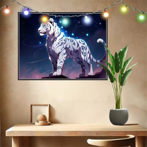 Malen nach Zahlen Erwachsene Cartoon,Tiger,Paint by Numbers Knitterfreie Leinwand Kit für Anfänger,DIY Basteln Acrylfarbe Handgemalt Ölgemälde Kit für Wand Dekoration Weihnachten Geschenk 30x40cm
