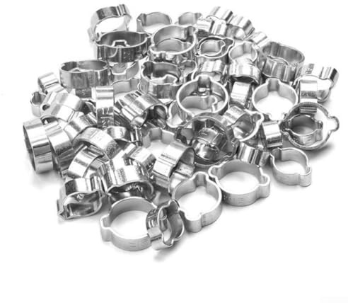 Lecreatekit Steel Ear Hose Clamps, Double Ear Hose Clamp Zinc Plated Steel Clip Crimp Rings for Petrol Pipe Tube Fitting Connections