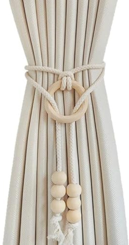 champracer 2 Stück Vorhang Raffhalter aus Holz, Boho Handgemachte Vorhang Raffhalter mit Quasten Anhänger, für Fenstervorhänge für Zuhause und Büro (A)