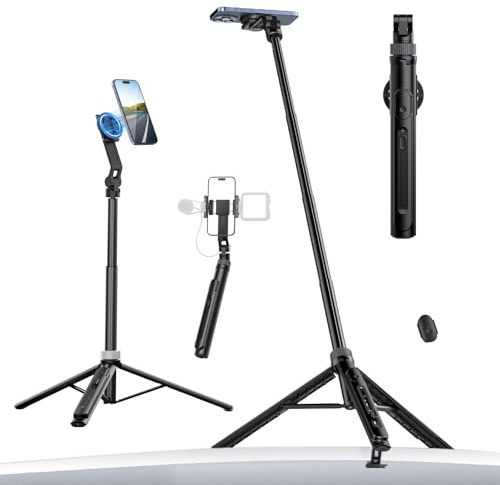 ULANZI TT88 Magnetic Tripod for iPhone 17, 57 Extendable Selfie Stick w Remote, 2-in-1 Phone Clip & Dual Cold Shoe Mounts-Lightweight Phone Tripod Stand for Vlogging, Travel, Video Recording, Black
