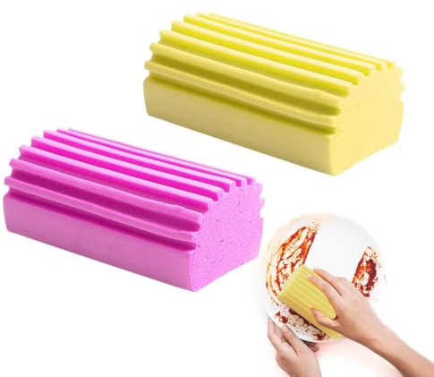 Pack of 2 Damp Duster Sponge, Reusable Eraser Sponge, Duster Washable with Grooves, Dirt Eraser Sponge, for Cleaning Glass, Counter Strips, Blinds, Sofas and Other Surfaces