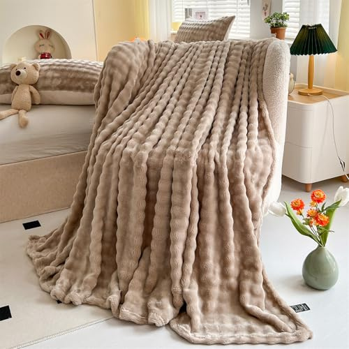 LINGKY Kuscheldecke Milchsamt Flauschig Decke - 130x160cm Bubble Decke Sofadecke Couchdecke für Wohnzimmer Deko Tagesdecke Blanket, Weiche Wohndecke Flauschige Decke als Wohn- & Kuscheldecken
