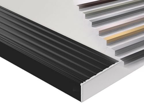 Treppenkantenprofil Alu Stufen-Kantenprofil Winkelprofil, Wasserdicht Anti-rutsch Treppenkante, Treppen-Kantenschutz(Black,W 5 x H2cm)