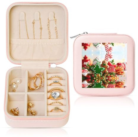 MDATT Mini custodia da viaggio per gioielli con stampa di omini di pan di zenzero, scatola organizer per gioielli alla moda, piccolo contenitore portatile per donne