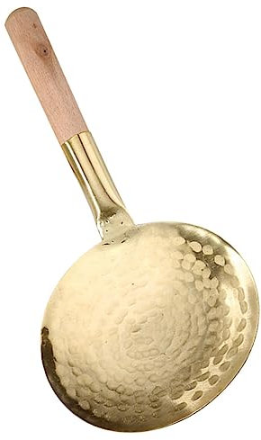 ULTECHNOVO Mestolo in Metallo e Legno Per Tofu 10cm, Cucchiaio Multifunzione Antiruggine Per Servire Zuppa e Riso, Utensile Da Cucina Resistente e Confortevole Per Uso Domestico