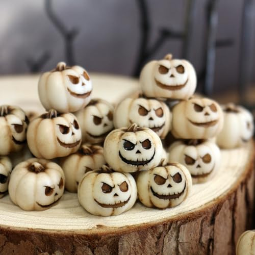 20 Stück Mini Kürbis Deko, Halloween Deko Schädel Kürbis, Mini Totenkopf Figur, Harz Schädel Figuren, Horror Deko Klein Totenkopf Figur Blumentopf Dekoration für Garten Topfpflanze Dekoration (weiß)