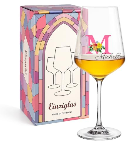 glastal Leonardo Puccini Weinglas Personalisiertes Geschenk Rotweinglas 560ml mit Namens & Monogramm - Florale Initialen - Geburtstag Weihnachten Geschenk für Weinliebhaber Beste Freundin Mama Frauen