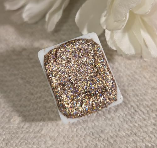 GLOWYBOX Holografische Glitter Aquarellfarbe, Glitzer Aquarell für besondere Highlight Glitzer Wasserfarben Holografische Farbe 1/2 Pfanne Metalliceffekt Aquarellfarbe (Gold HOLO)