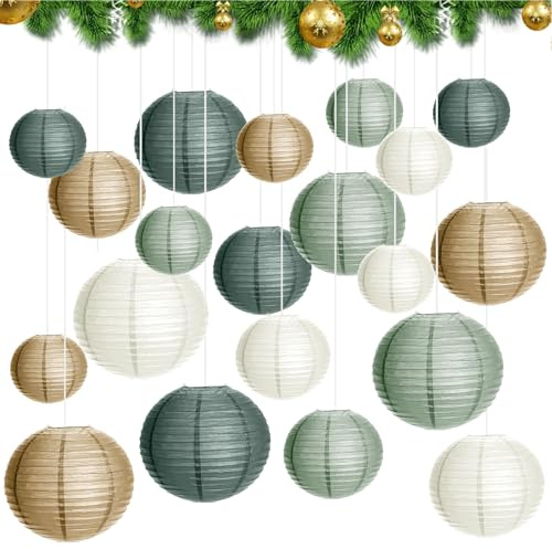 20 Stück Papierlaterne Lampion, Salbeigrün Papier Laterne, Papierlaternen Runde, Lampenschirm für Hochzeit, Rustikale Party, Geburtstagsparty, Brautparty, Salbeigrün Deko(Ø 15cm/20cm/25cm/30cm)