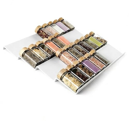 VINATO Gewürzregal Schublade Organizer 8Pcs, Gewürzschublade Einsätze, Küchen Schubladen Organizer mit hohe Belastbarkeit Multifunktionaler für Gewürzgläser, Gewürzaufbewahrung, Weiß