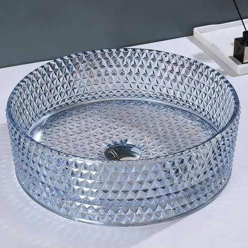 ZYCDP Vasque A Poser En Verre Evier Salle De Bain Rond en Cristal 360 X 360 X 115 mm Bleu Cristal