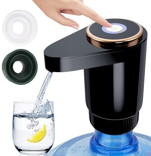 EasySpeed Dispensador de Agua de Doble Velocidad | Recargable 1200mAh Bomba de Grifo para Botellas con 2 Adaptadores | Compatible con Garrafas de 3 a 20 litros | para Camping, Casa & Oficina, Negro