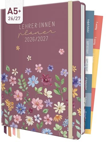 Häfft® Lehrer-Planer 2026/2027 im A5+ Format Berry Blossoms | Praktischer Lehrerkalender & Schulplaner mit Hardcover, 4 Lesebändchen, Stickern, Notenlisten & vielem mehr!