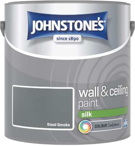 Steel Smoke Johnstone’s Wall & Ceiling Silk Paint 2.5L – Smooth Silk Finish, Excellent Coverage, Quick Dry, Low Odour Interior Paint for Walls & Ceilings